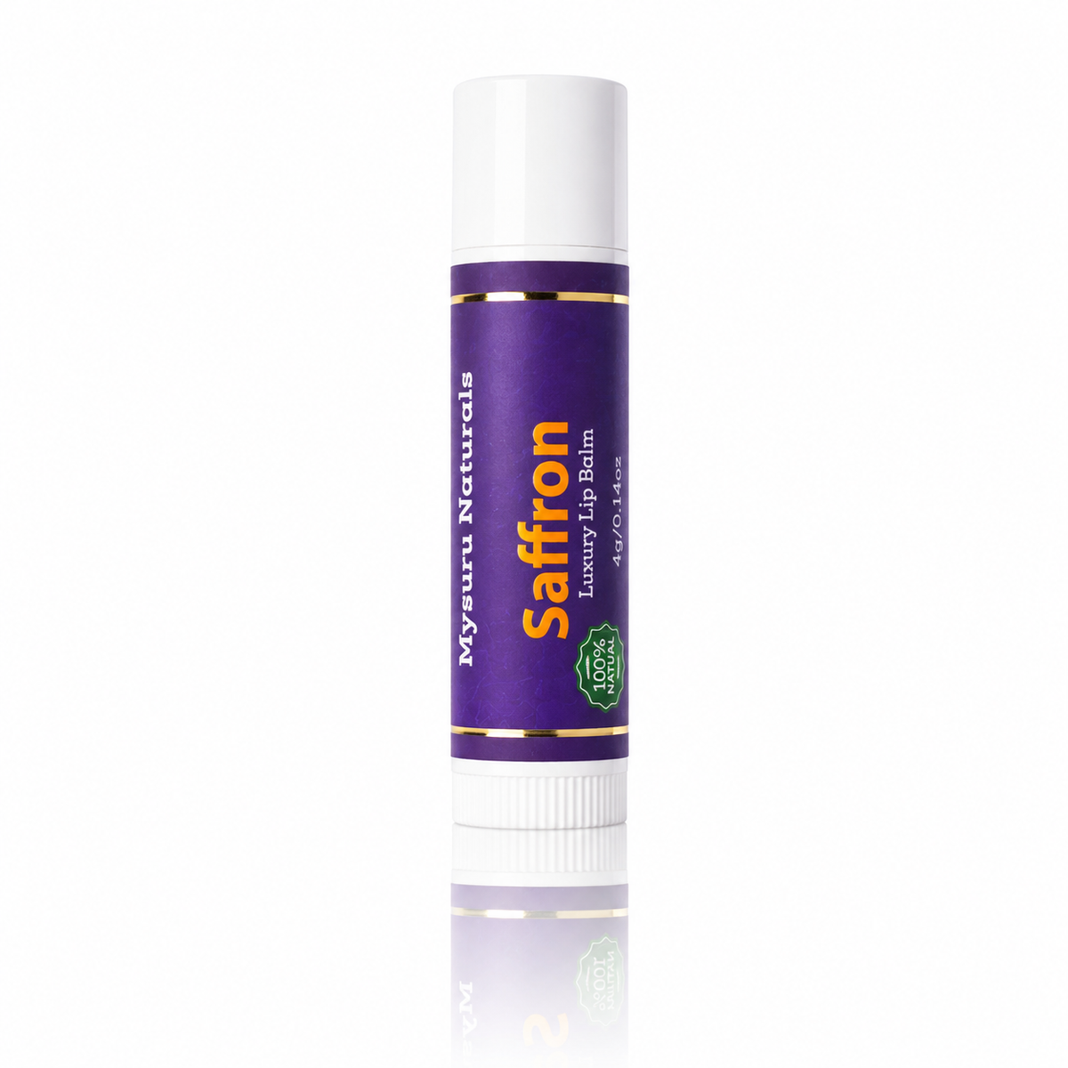 Lip balm with purple packaging on a white background