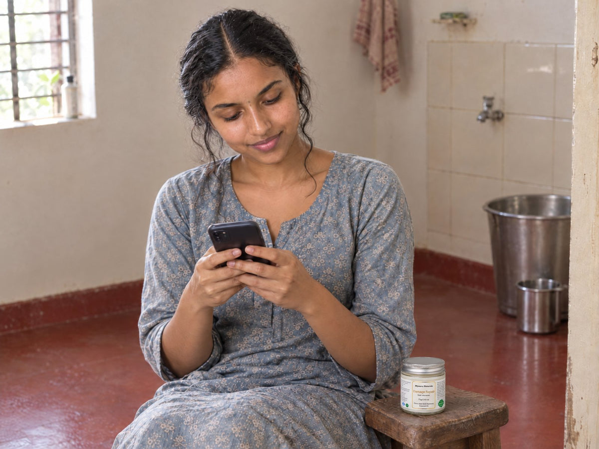 Young woman waiting with the prewash cream in her hair before her head bath